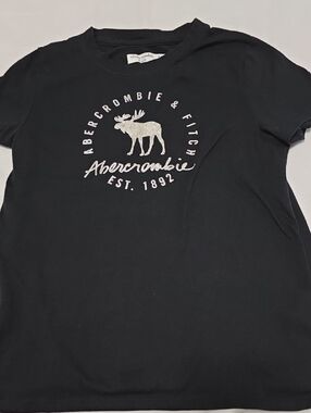 Abercrombie & Fitch Black Tee with Glitter Moose Graphic Girls 9/10